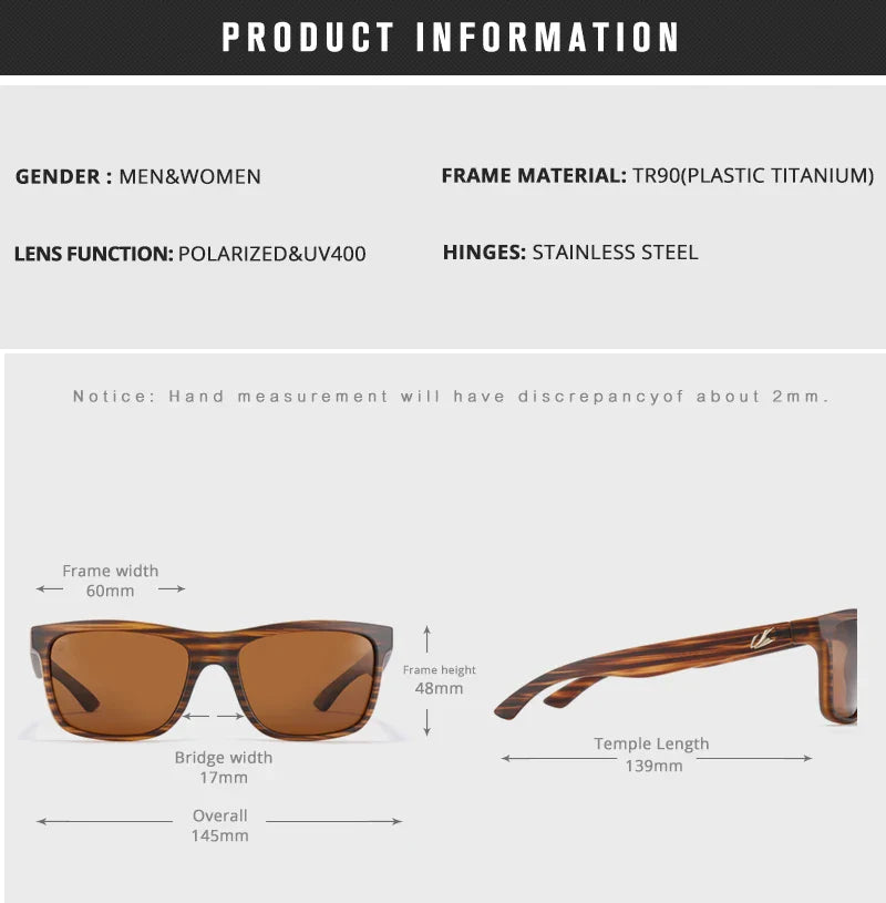 KAENON Square Polarized Sunglasses Men TR90 Flexible Sports Sun Glasses For Women Real Coating Lens With Original Box