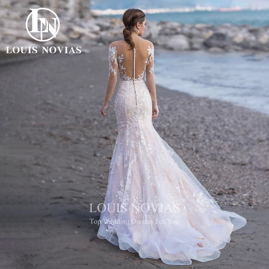 White Bridesmaid Dresses: Wedding Dresses Bride Long Sleeve Invisible Neckline