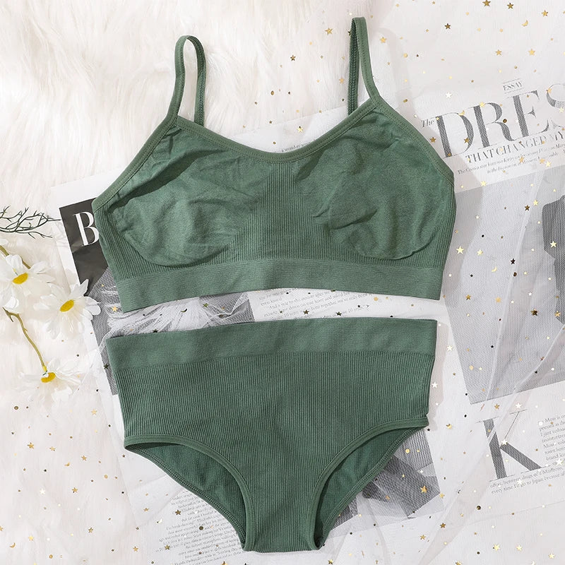 Women Bra Briefs Set Seamless Bra And High Waist Panties Set Underwear Female