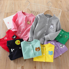 Children Outerwear Cartoon Animal Head Embroidery Knited Cardigan for Kids Boy Girl