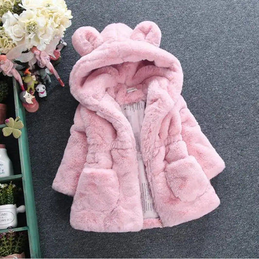 Baby Girls Warm Winter Coats Thick Faux Fur Fashion Kids Hooded Jacket Coat