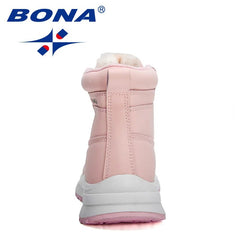 Warm Plush Sneakers Women Ankle Snow Boots Woman Lace-up High