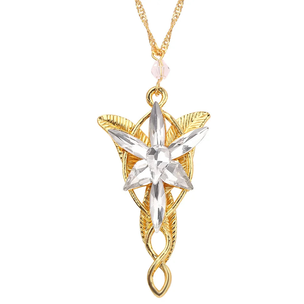Lord Rings Arwen Evenstar Necklace The Elves Princess Fashion Crystal Cubic Zirconia Stone Pendant For Women Wedding Gifts