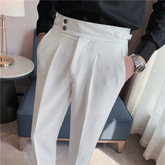 Business Casual Draped High-waist Trousers Men Solid Color Formal Pants Male