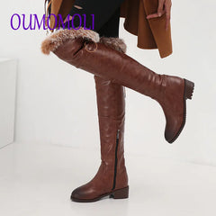 boots soft PU leather fur fashion over the knee high boots woman