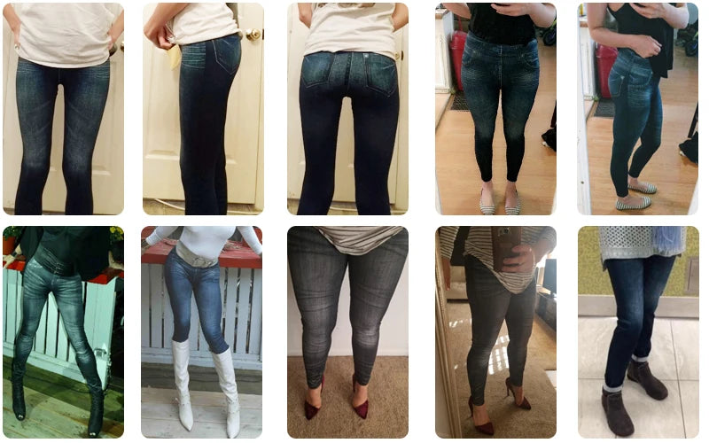 Push Up Seamless High Waist Faux Denim Leggings Women Casual Elastic Pocket Jeans