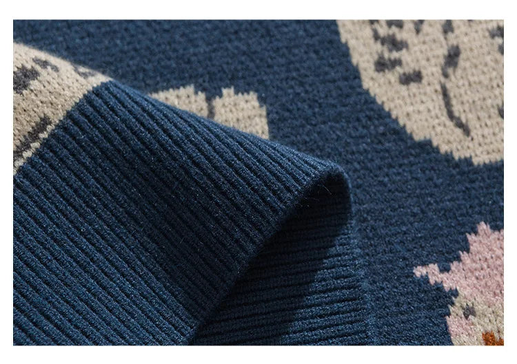 Japanese Knitted Sweater Men Cartoon Animal Duck Goose Print Pullover