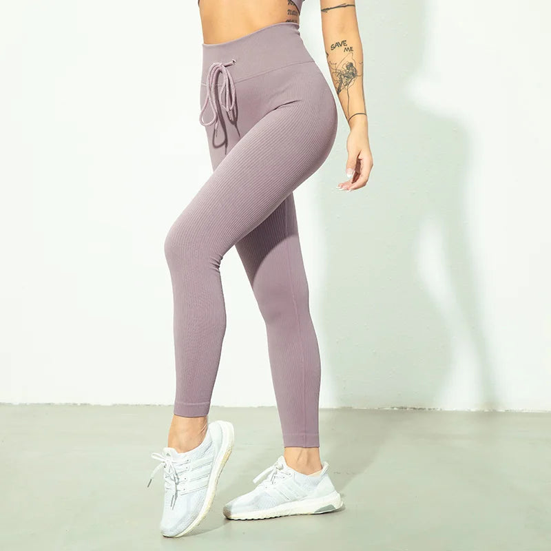 Tossy Ribbed Yoga Leggings Sports Tights Women Seamless Knit Yoga Pants White