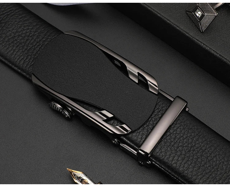CEXIKA Men's Genuine Leather Automatic Buckle Belt Custom Engraved Name/Logo Ideal Waist Belt for Father's Day Personalized Gift