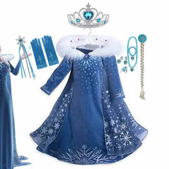 Elsa Winter Cosplay Costume for Girls Princess Party Queen Elsa Dress Kids