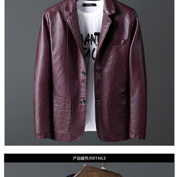 Men's Fashion Casual Motorcycle Leather Coat / Male Slim Fit Solid