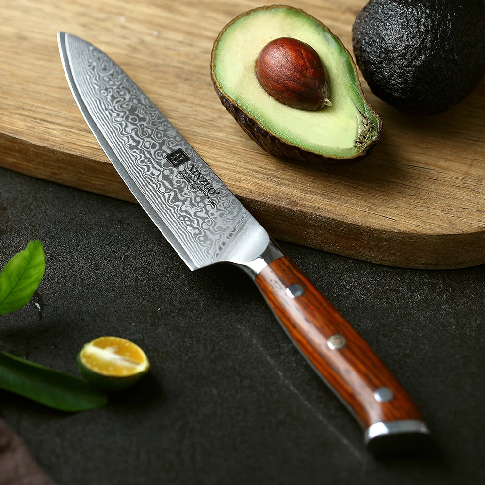 5'' Inch Utility Knives Japanese Damascus Steel Kitchen Knife Rosewood Handle