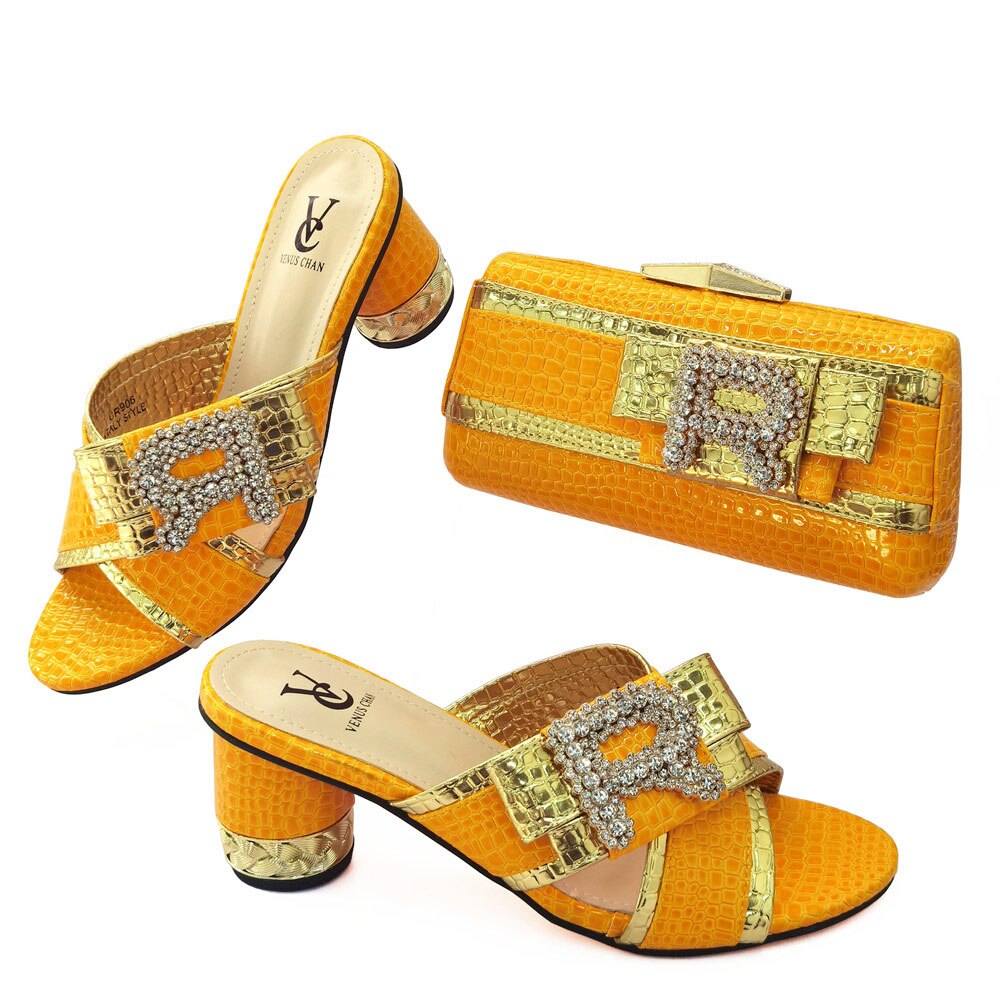 Gold Color Matching Italian Shoes and Bags Set