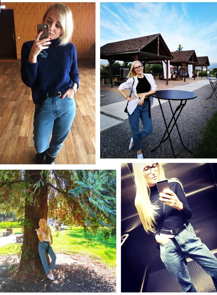 Cotton Vintage High Waist Mom Baggy Jeans Women`s Blue Denim Pants