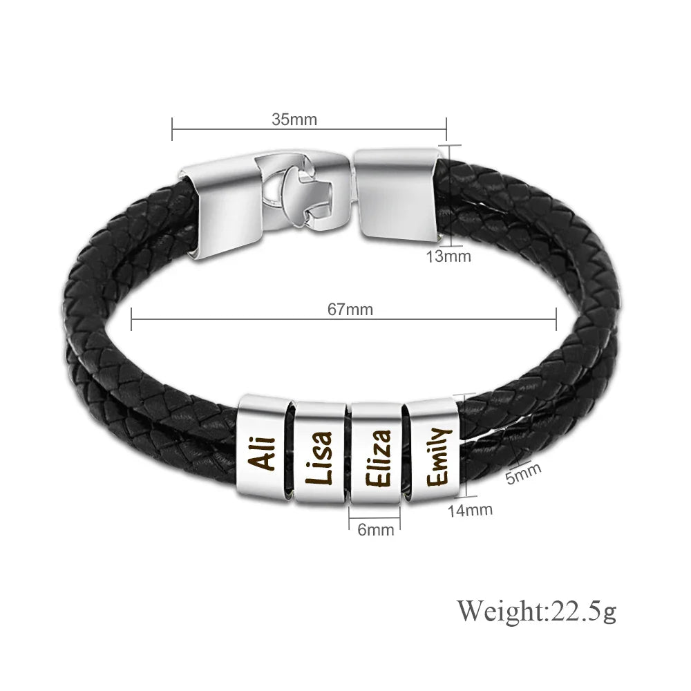 MaiLun 1pc Personalized names beads Men bracelet Leather Bracelet Customized gift for husband father