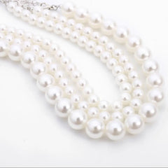 Multi-Layer White Imitation Pearl Necklace Bead  Chain Punk Ladies Wedding Short