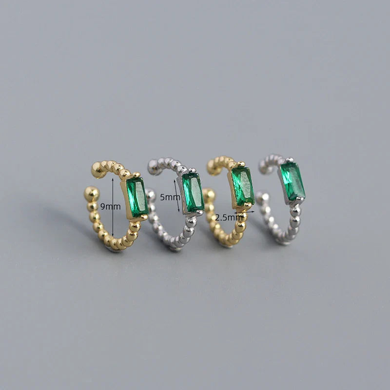 WANTME 925 Sterling Silver Colorful Square Shiny Zircon Beads Piercing Stud Earrings for Women Fashion Gothic Exquisite Jewelry