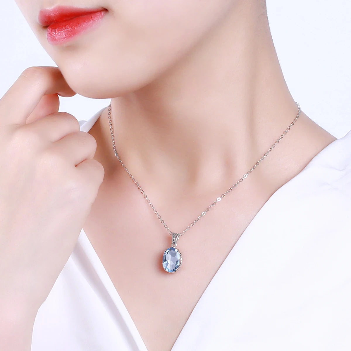 Unique 925 Sterling Silver Necklace Aquamarine Gemstone Pendant Necklaces with Chain