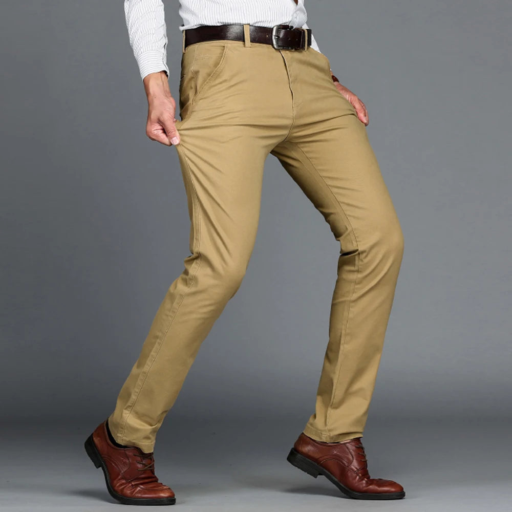 Mens Pants Cotton Casual  Stretch male trousers man long Straight High Quality