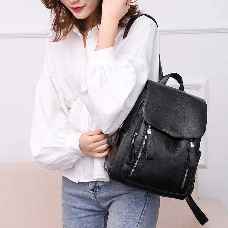 Yogodlns Luxury Backpack For Women Soft PU Leather Backpack Travel Large Capacity School Bag Double Zipper Business Knapsack