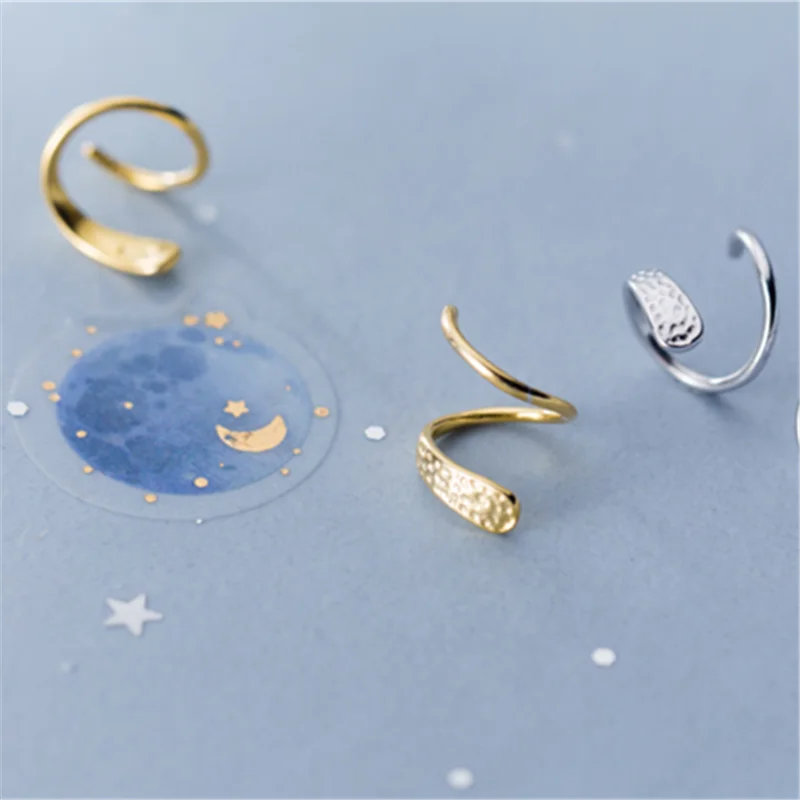 WANTME Genuine 925 Sterling Silver Jewelry Personality Minimalist Spiral Snakelike Ear Bones Ear Buckle Stud Earrings for Women