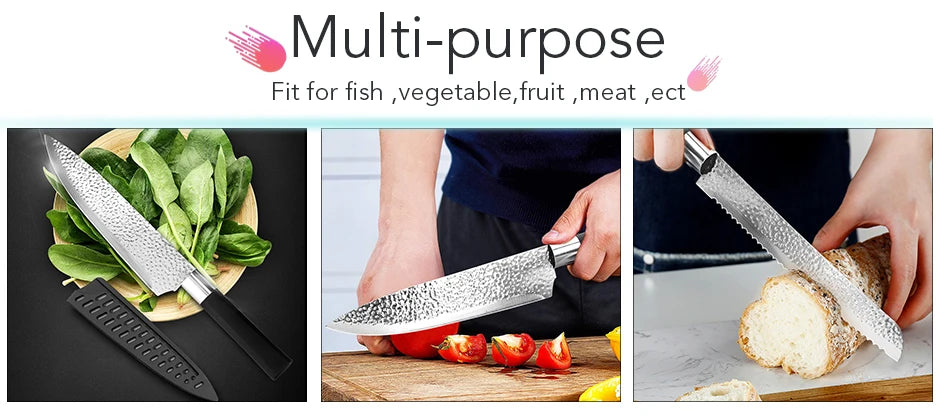 Kitchen Knife Chef Bread Slicer Utility Santoku 7CR17 440C Stainless Steel Non Stick