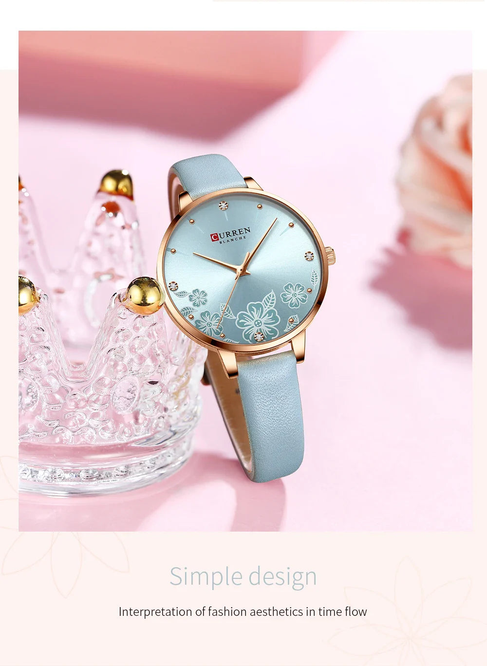 CURREN Watches Women Brand Leather Quartz Wristwatches Luxury Design Clock for Ladies Charm Flowers Dial with box