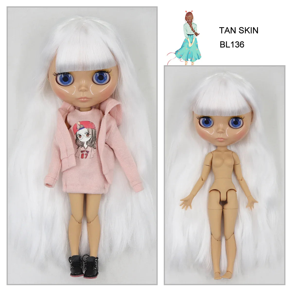 ICY DBS Blyth doll 1/6 bjd joint body tan skin doll glossy face 30cm toy random eyes colors