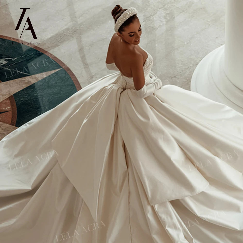 Wedding Dress Satin Sleeveless Ball Gown Court Train Princess Bride