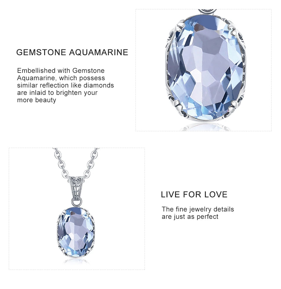 Unique 925 Sterling Silver Necklace Aquamarine Gemstone Pendant Necklaces with Chain