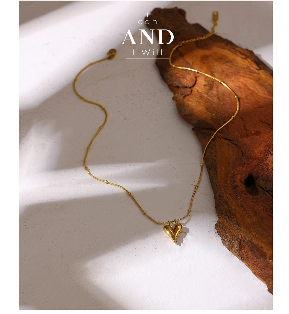 Temperament Heart Pendant Chain Necklace for Women Stainless Steel Stylish