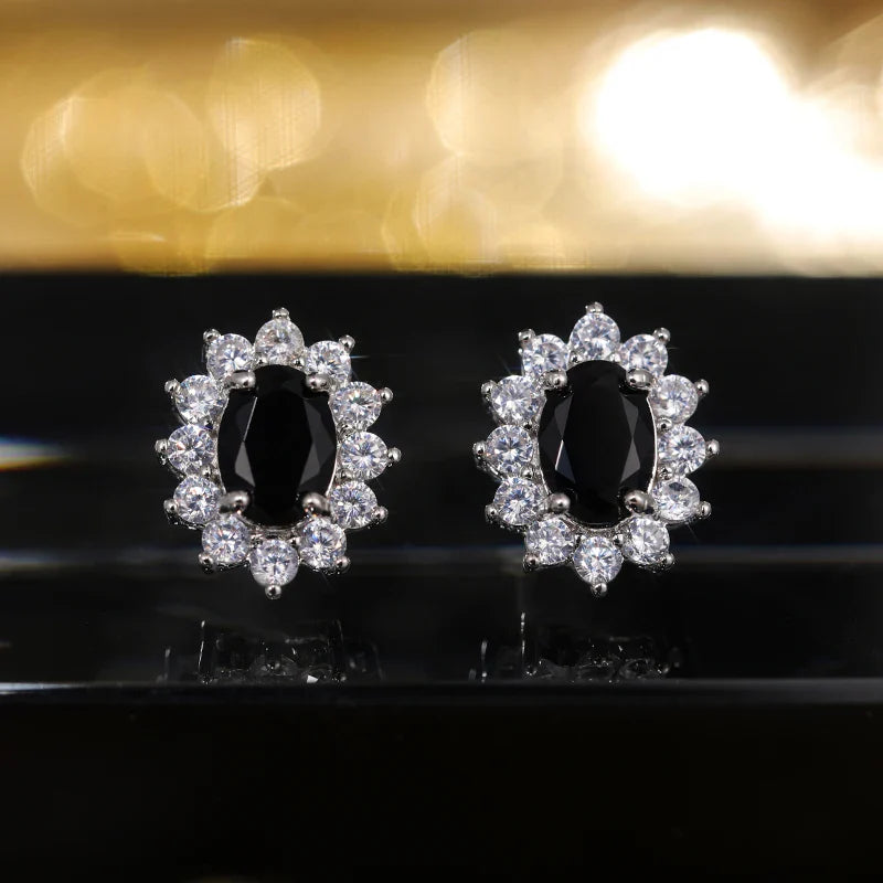 Huitan Fashion Sunflower Shape Stud Earrings Women Brilliant Oval Cubic Zirconia Luxury Female Party Jewelry Earring Top Quality