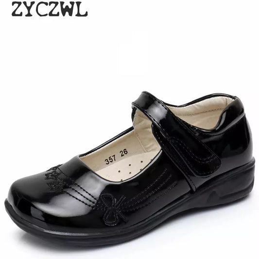 Girls Leather Shoes for Children PU Leather School Black Princess Shoes