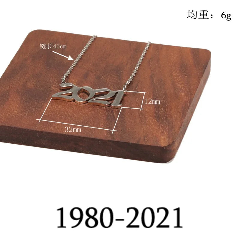 Stainless Steel Birth Year Necklaces For Women Men Gold Silver Color Neck Chain Choker Male Female Pendant Necklace Jewelry