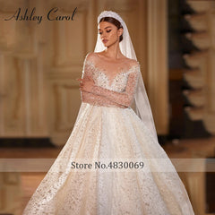 Wedding Dresses For Women 2024 Bride Long Sleeve Princess Sparkling Beaded