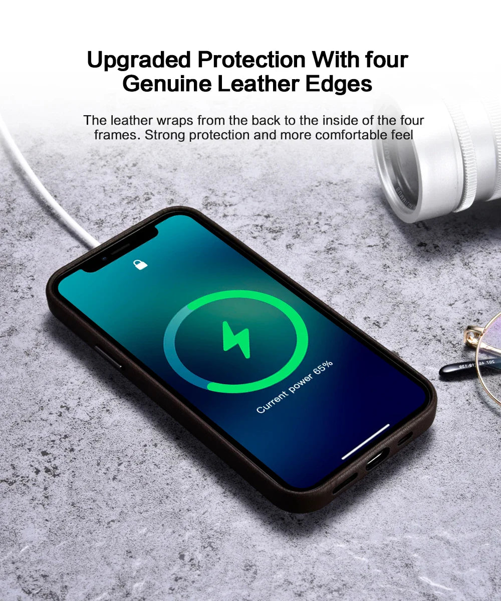 Genuine Leather Case for iPhone 15 Pro Max Business Case for iPhone 14 Pro Max 13 Pro Magnetic Charging Phone Back Cover Men