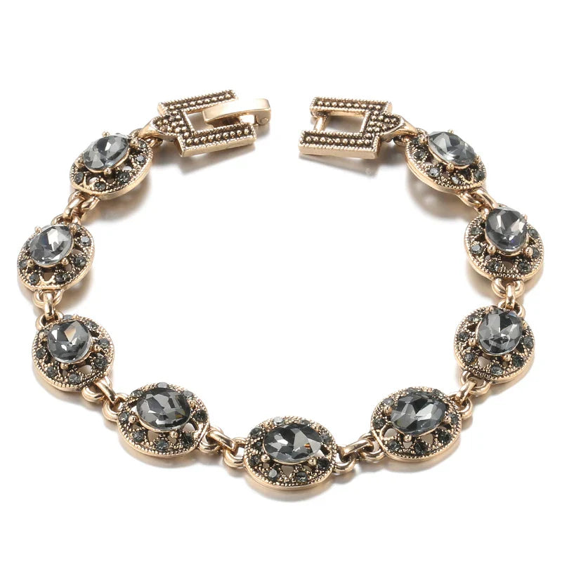 Wbmqda Charm Ethnic Wedding Bracelet Women 585 Antique Gold Boho Gray Crystal Bracelet Vintage Jewelry Russia Accessories