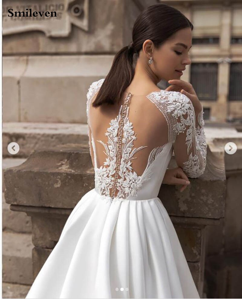 Wedding Dresses Long Sleeve Lace Bride Gown Illusion Back Wedding Gown