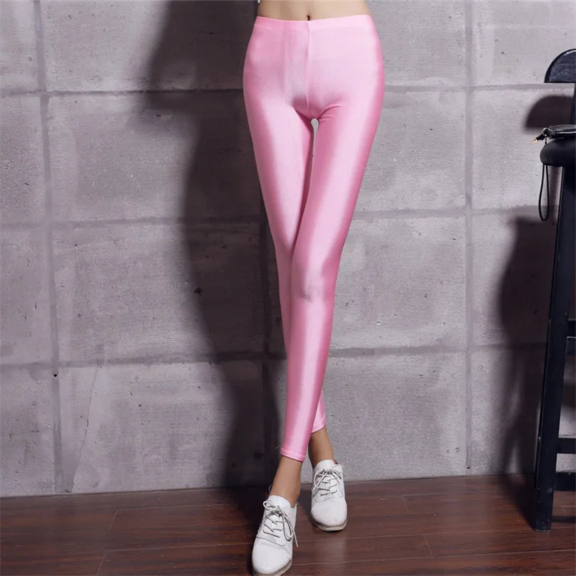 Spring Solid Candy Neon Leggings for Women High Stretched Female Legging