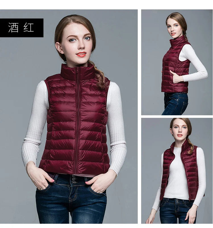 Women's White Duck Down Vest Sleeveless Jacket Winter Light and Warm