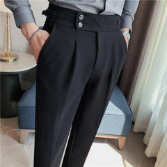 Business Casual Draped High-waist Trousers Men Solid Color Formal Pants Male