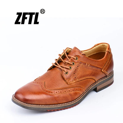 ZFTL men's dress shoes men's Business Formal man Bullock Oxford shoes Genuine Leather British style Retro lace-up Spring/autumn