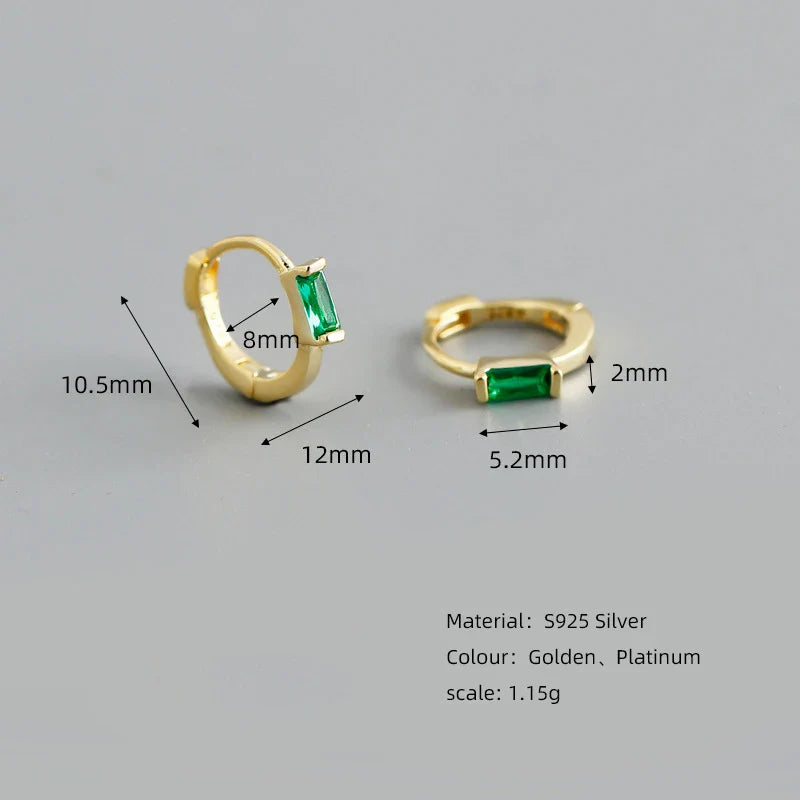 WANTME 925 Sterling Silver Colorful Square Shiny Zircon Beads Piercing Stud Earrings for Women Fashion Gothic Exquisite Jewelry