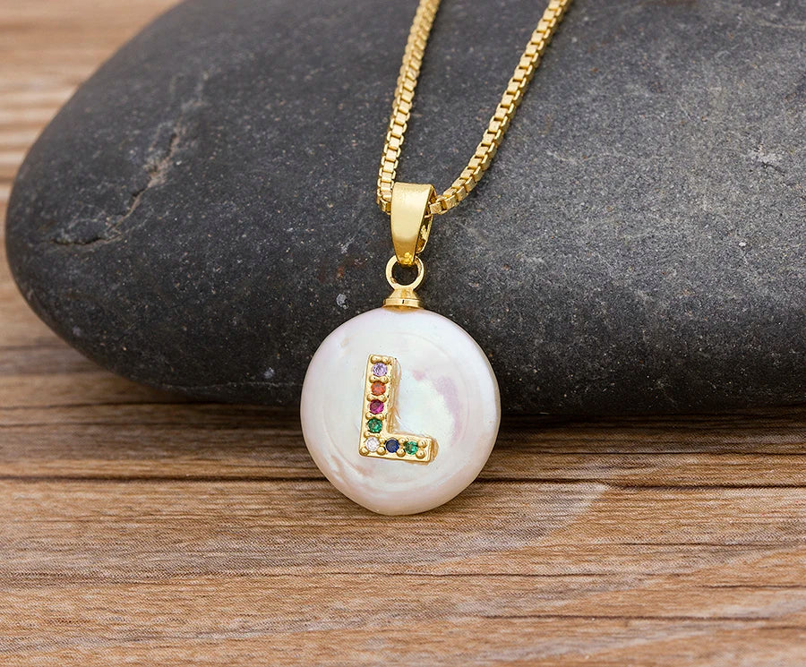 Fashion Initial Alphabet A-Z Letters Natural Freshwater Pearl Pendant Necklace