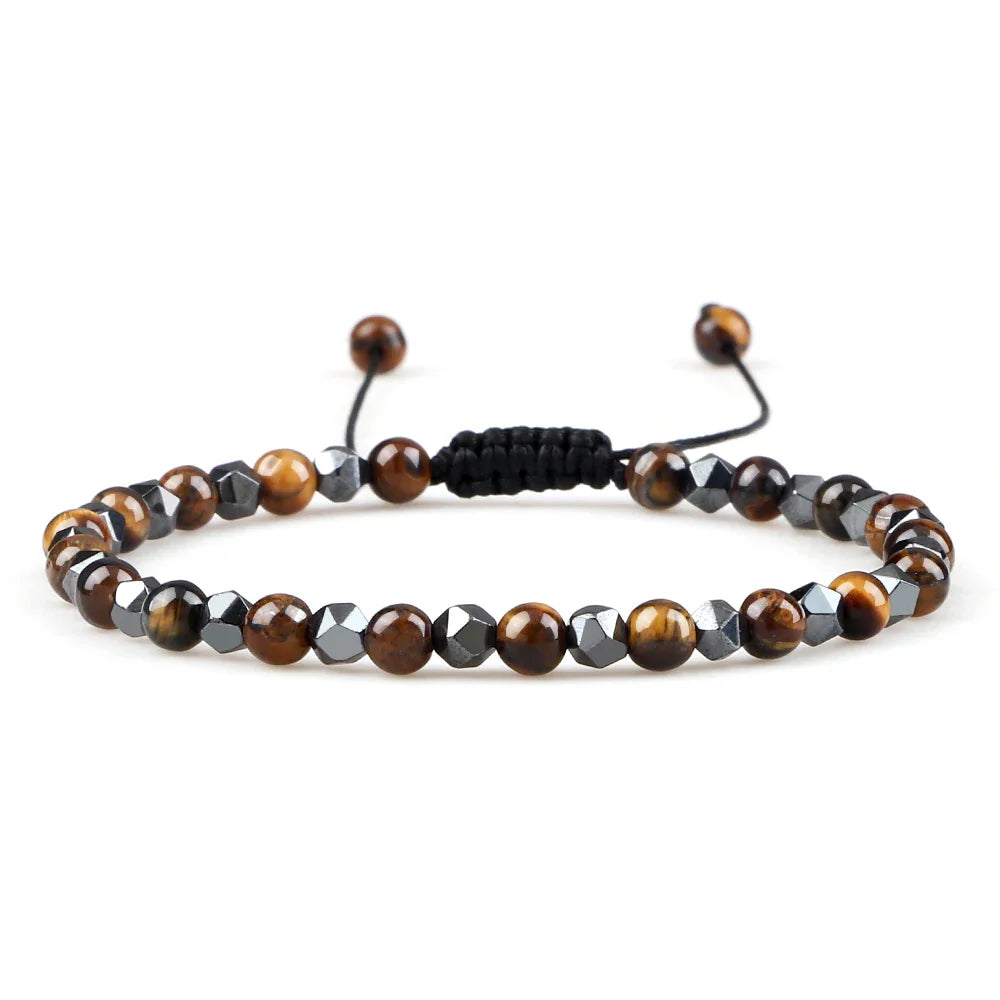 Adjustable Mini Natural Stone Lava Tiger Eye Beaded Bracelets & Bangle for Women Men Chakra Beads Braided Bracelet Charm Jewelry