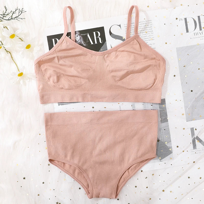 Women Bra Briefs Set Seamless Bra And High Waist Panties Set Underwear Female