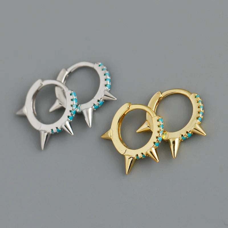 WANTME New Arrival Fashion Korean Blue Zircon Spike Geometric Stud Earrings for Women Real 925 Sterling Silver Gothic Jewelry