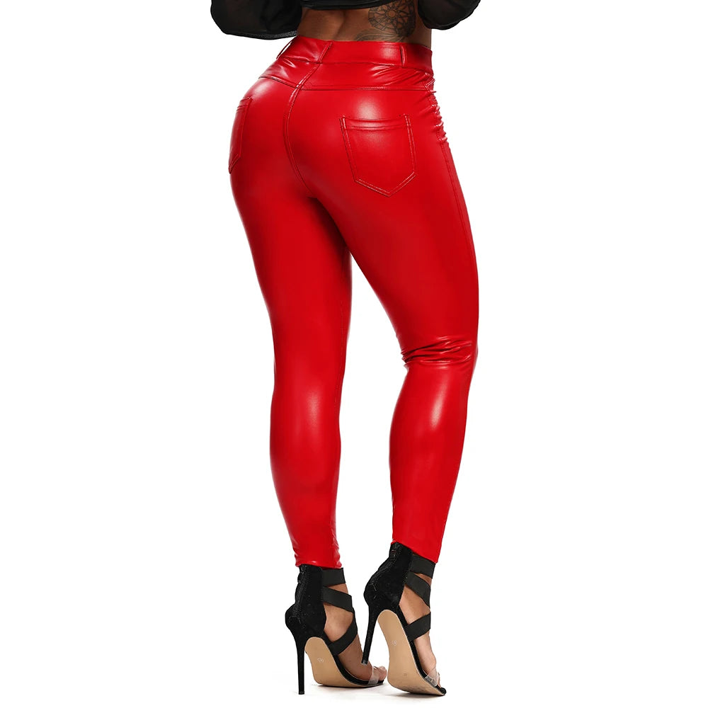 High Waist Leather Leggings for Women Black Butt Lift Femme Fitness PU Legging