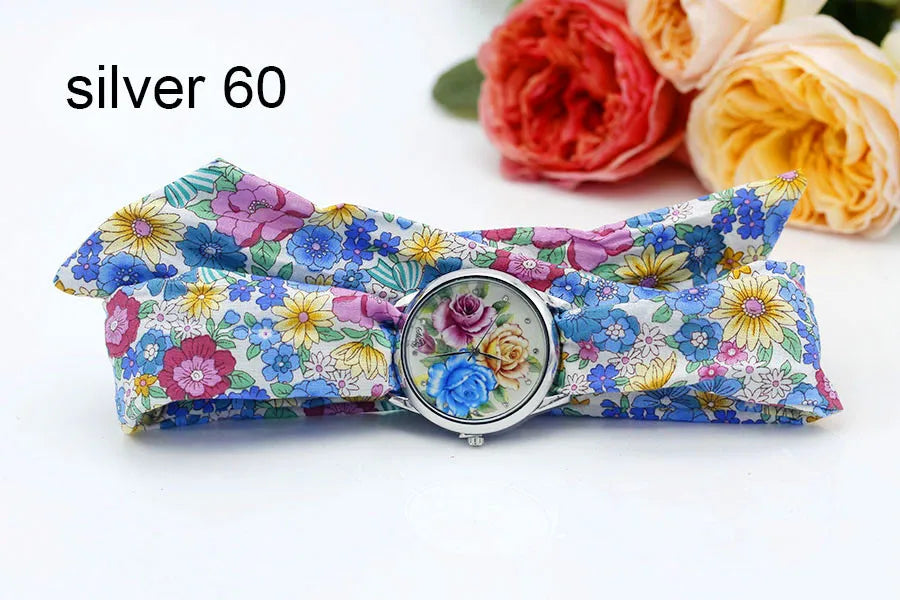 Shsby New Ladies Cloth Wristwatch Fashion Women Dress Watch High Quality Silver  Quartz Watch Sweet Girls Watch Fabric Clock