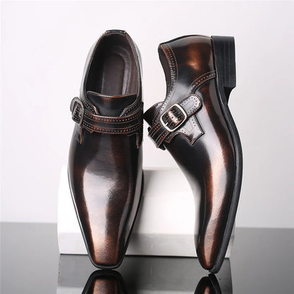 Men's Buckle winklepicker Shoes Point toe Business Dress patent Leather Shoes Ofiice Mens formal Shoes